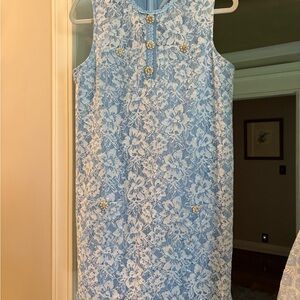 TCEC Blue and White Sleeveless Sheath Mini Dress